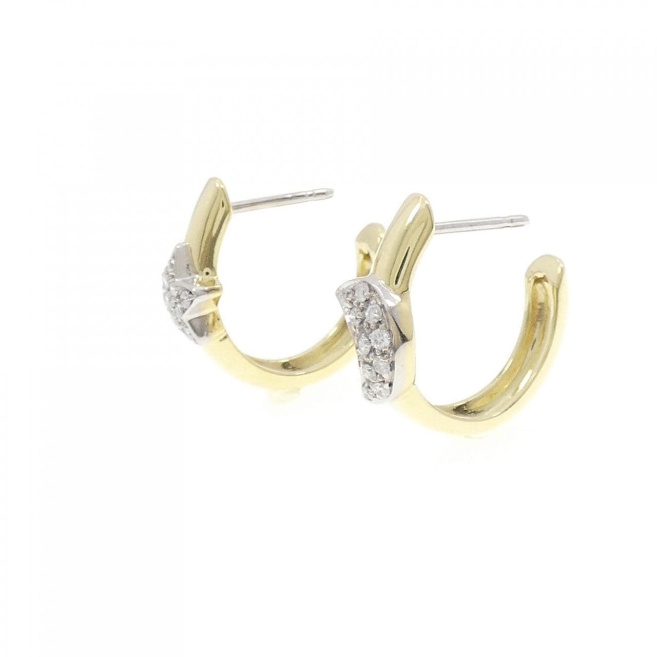 K18YG/K18WG ムーン×スター ダイヤモンド ピアス 0.21CT