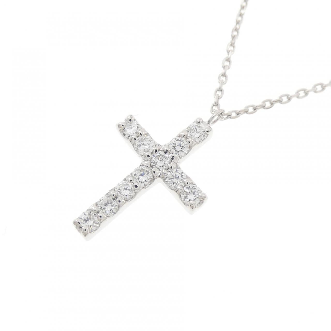 K18WG クロス ダイヤモンド ネックレス 0.20CT