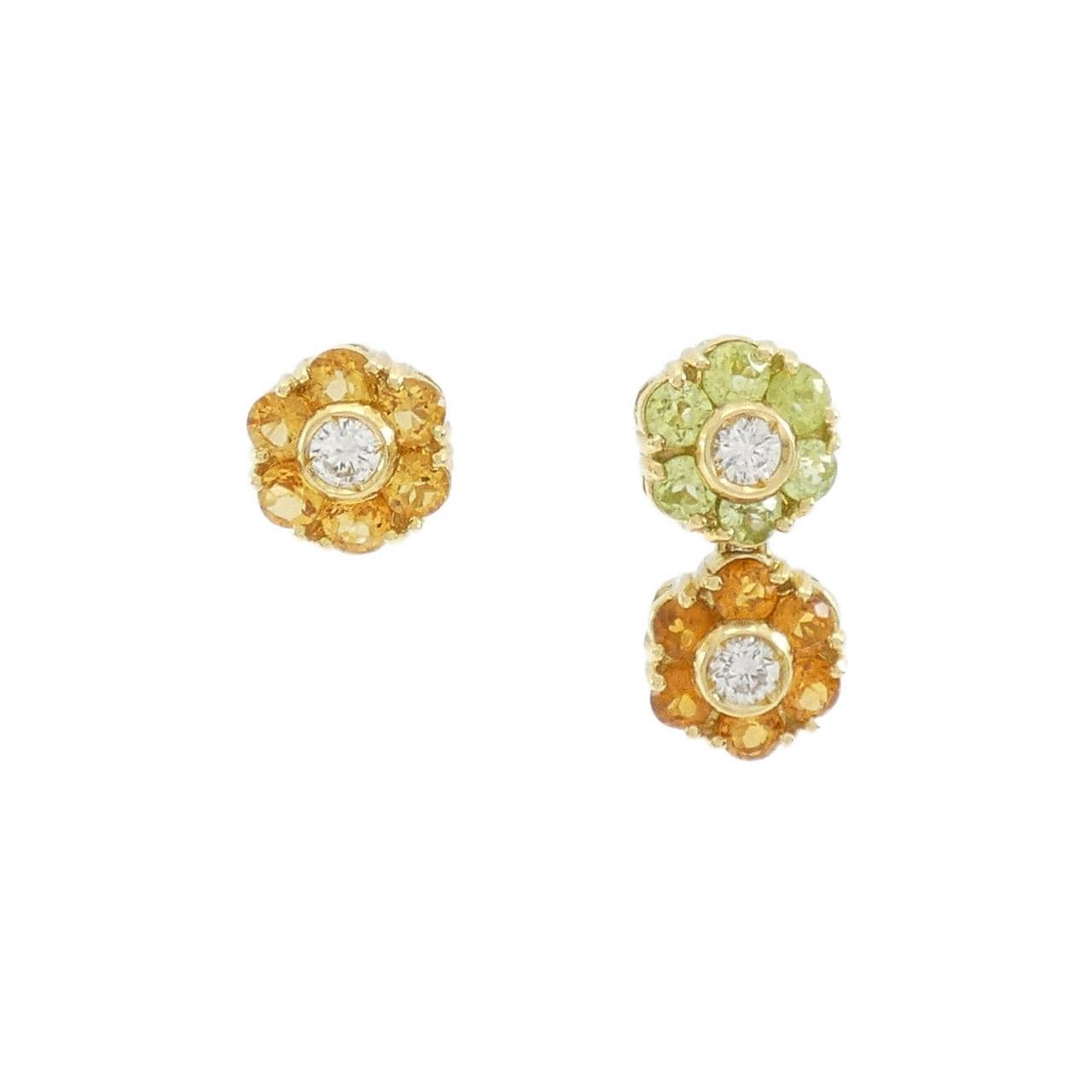 750YG flower colored stone earrings