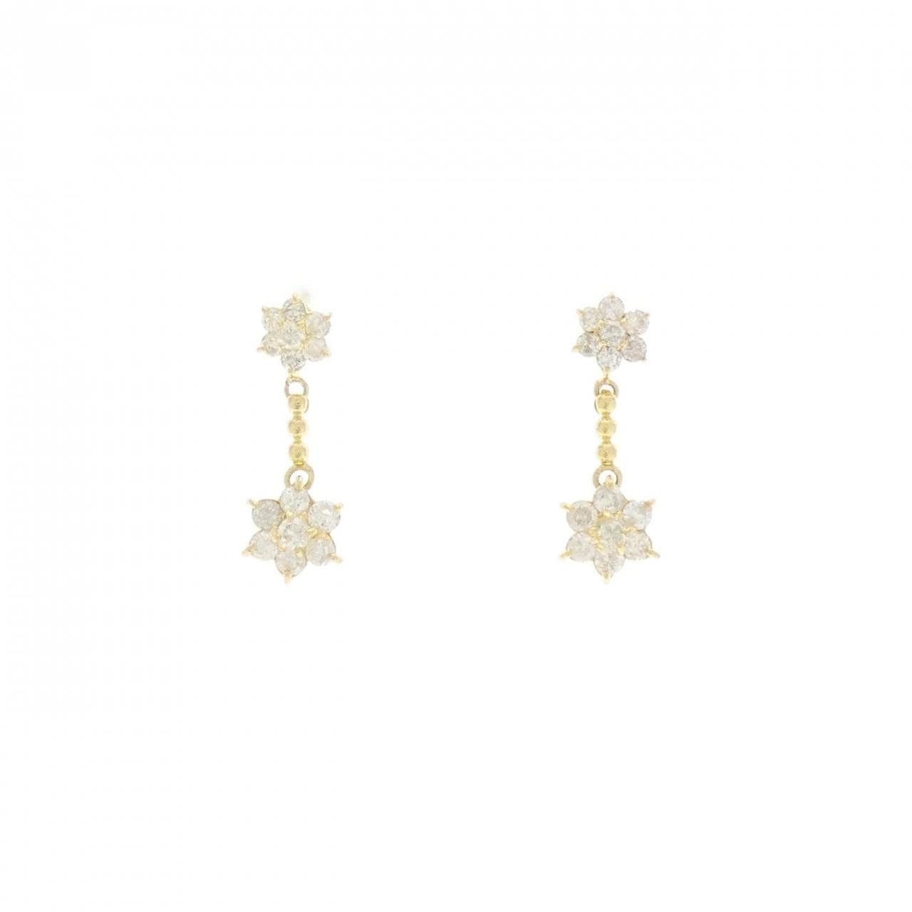 K18YG フラワー ダイヤモンド ピアス 1.00CT