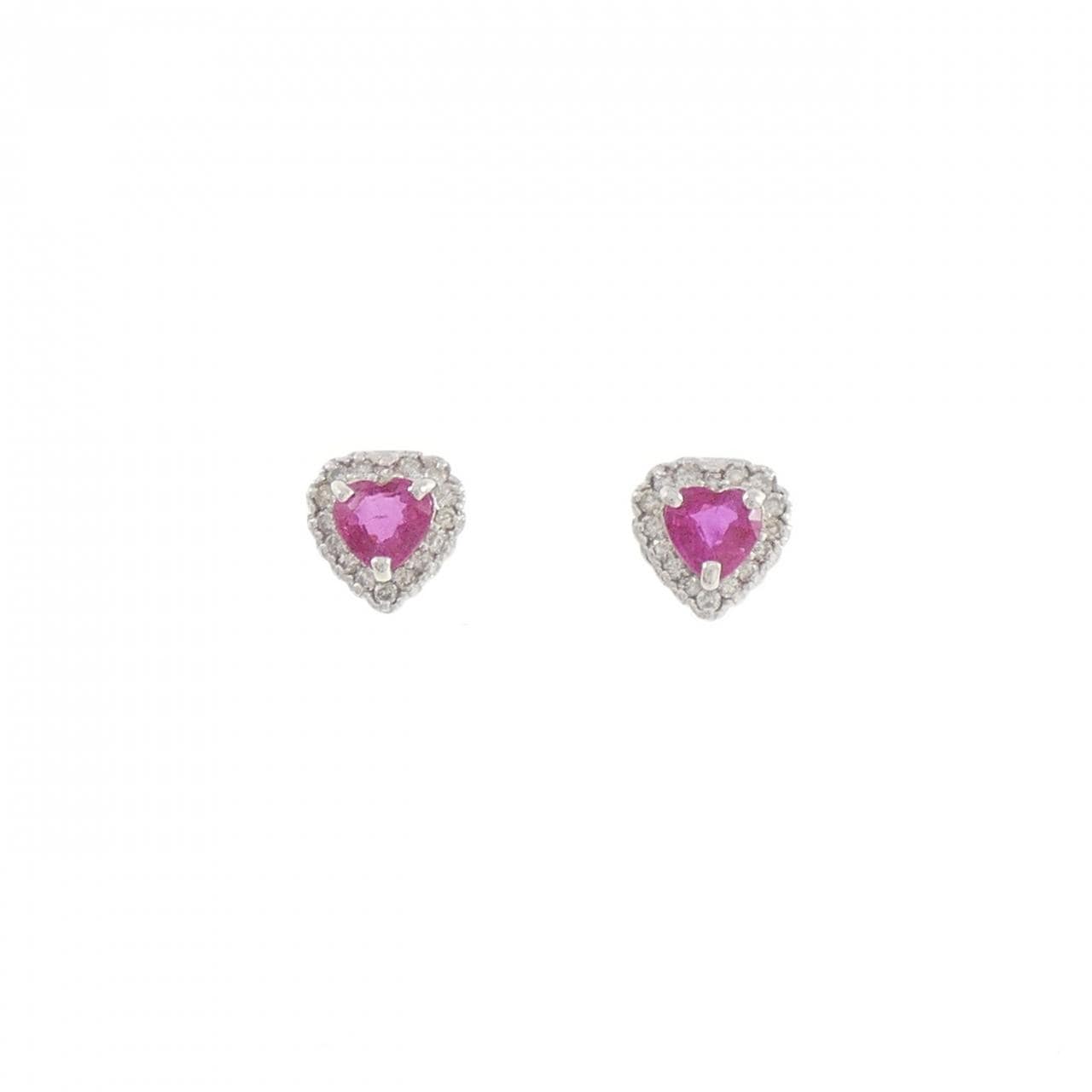 K18WG ハート ルビー ピアス 0.69CT