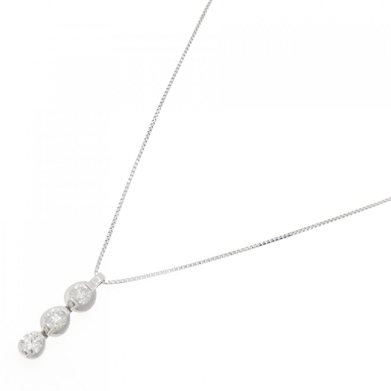 K18WG スリーストーン ダイヤモンド ネックレス 0.50CT