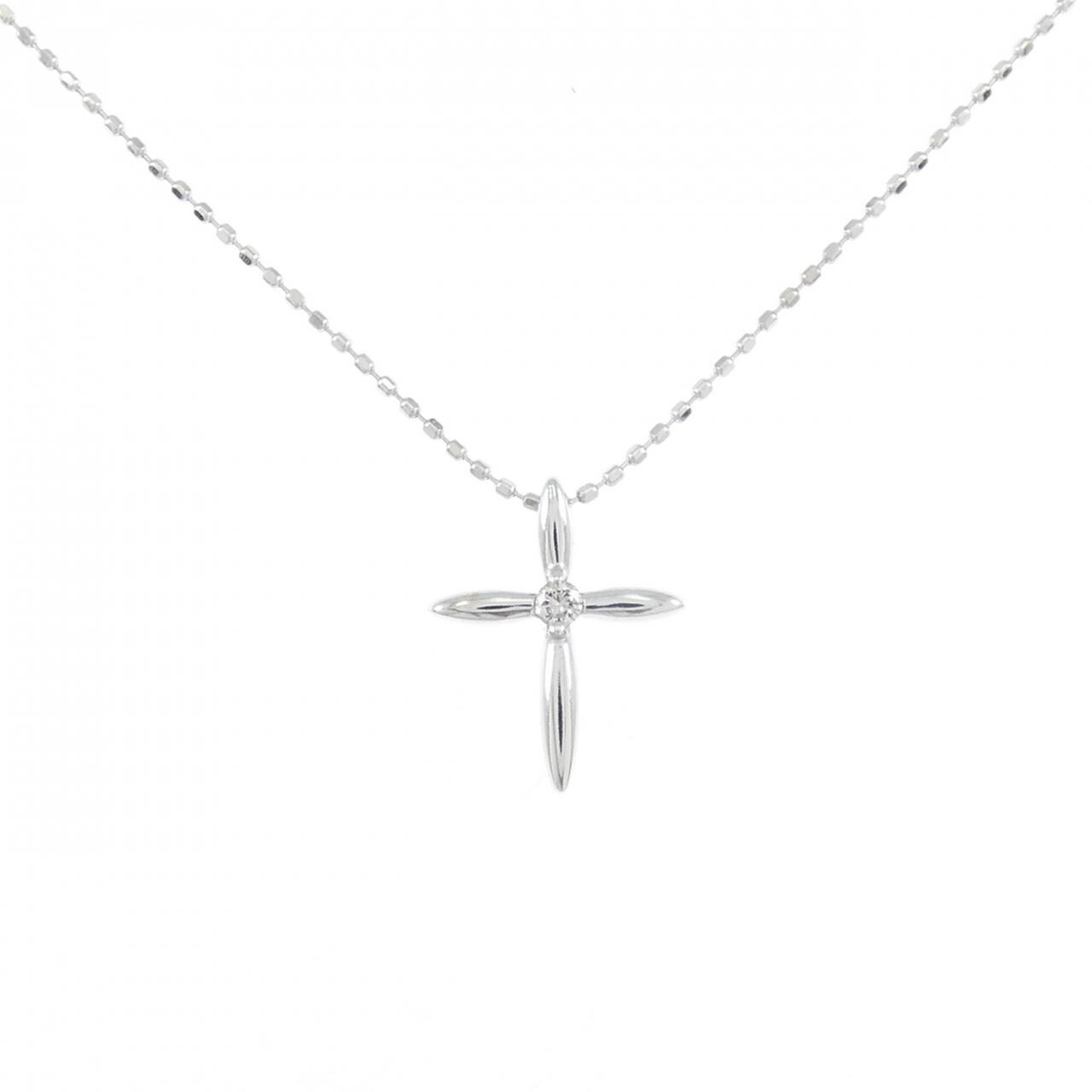 K18WG クロス ダイヤモンド ネックレス 0.03CT
