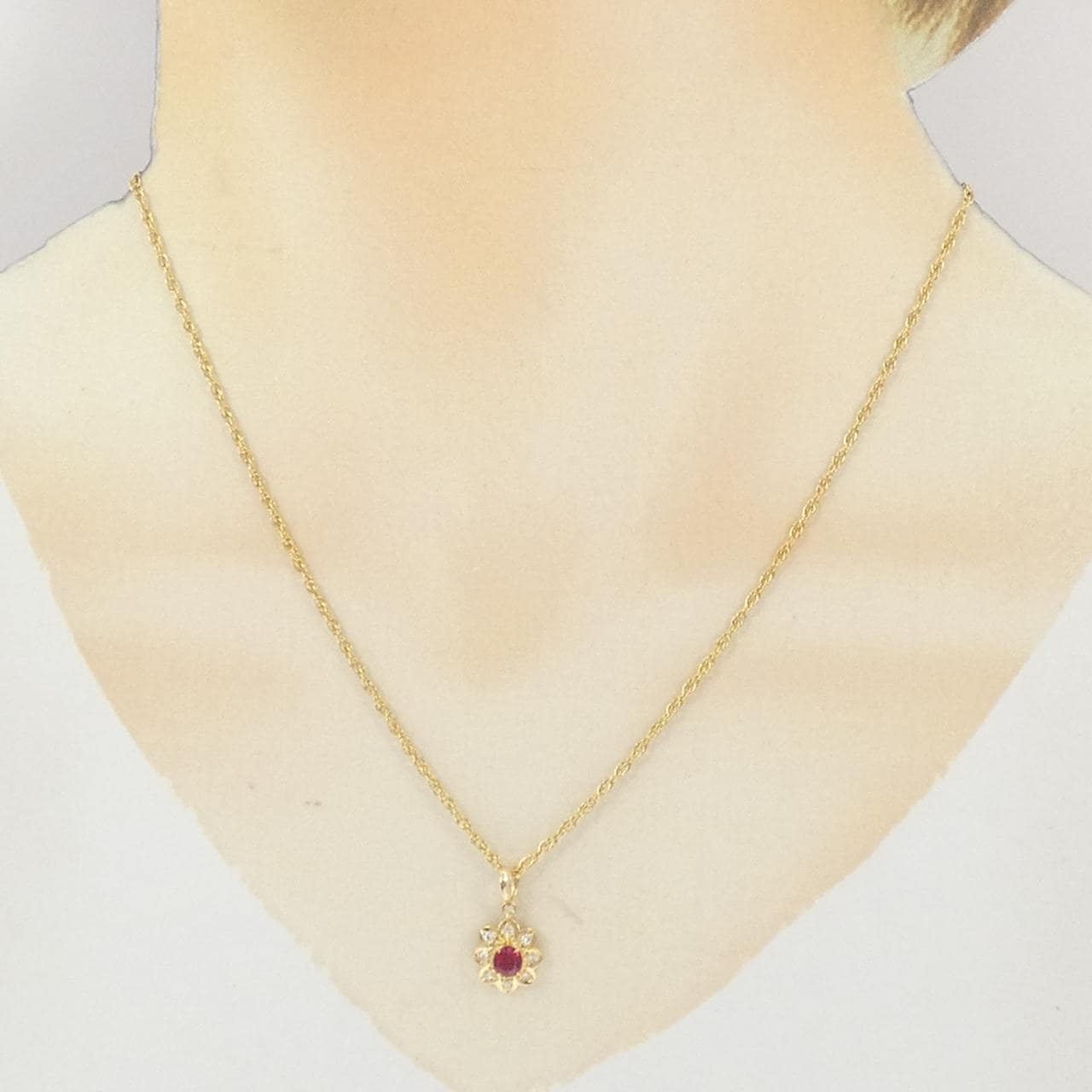 K18YG フラワー ルビー ネックレス 0.33CT