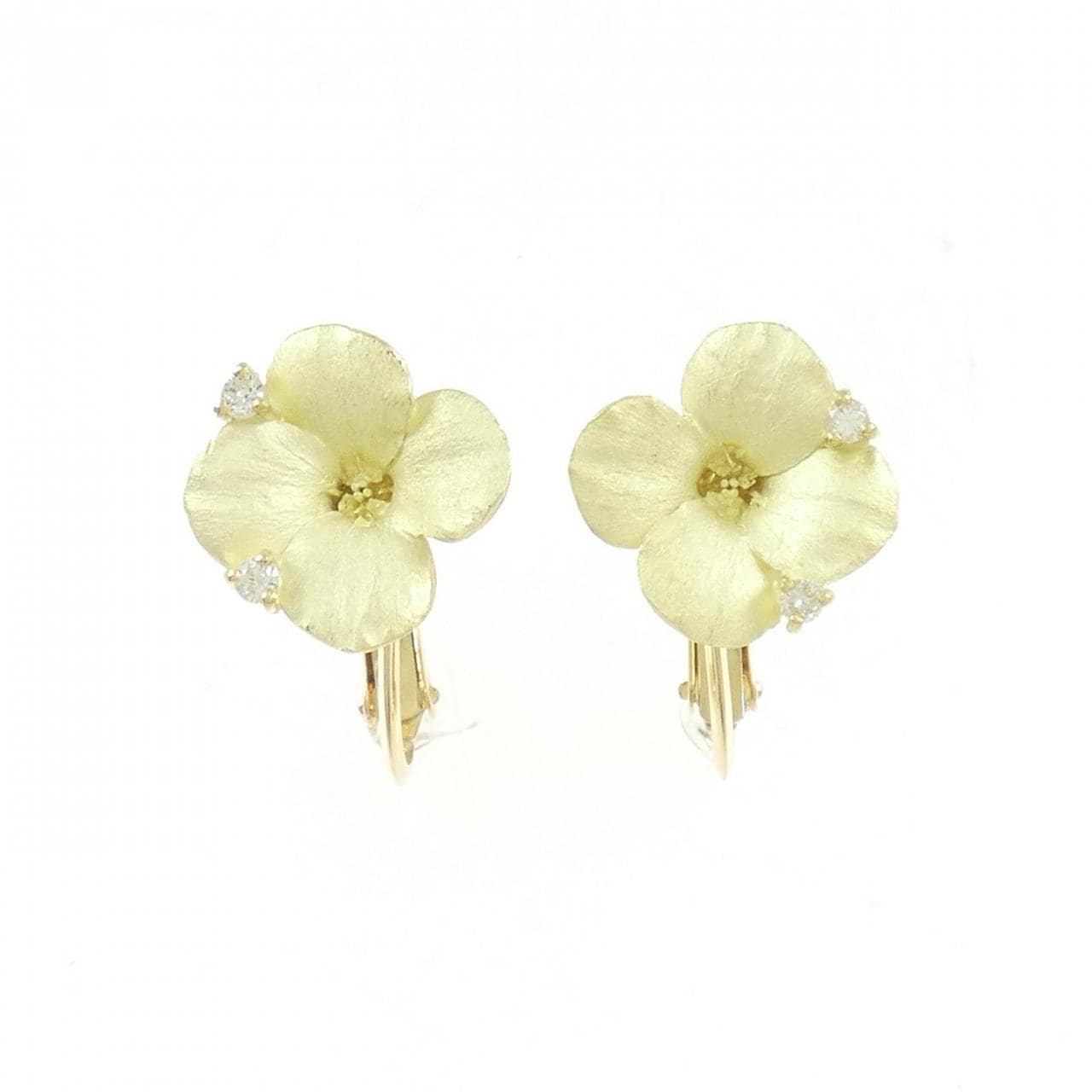 K18YG フラワー ダイヤモンド イヤリング 0.08CT