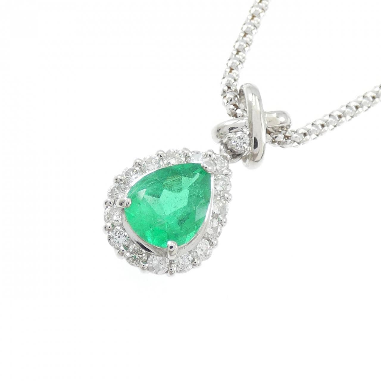 PT900/K18WG エメラルド ネックレス 0.95CT