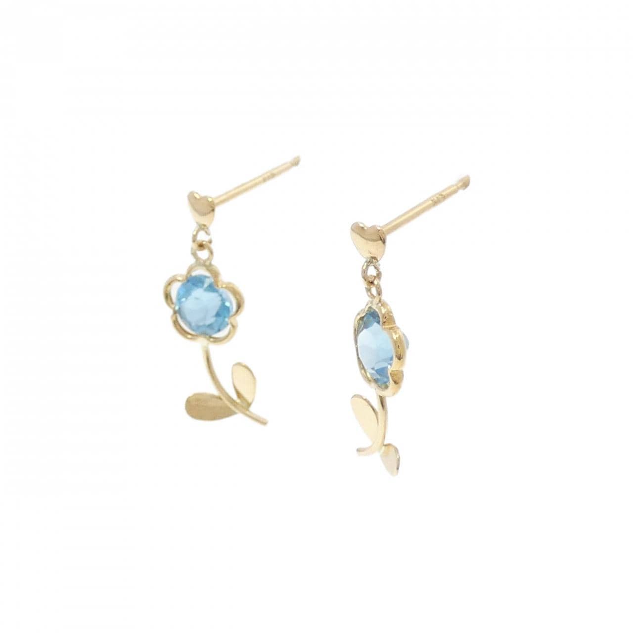 K18YG フラワー ブルートパーズ ピアス