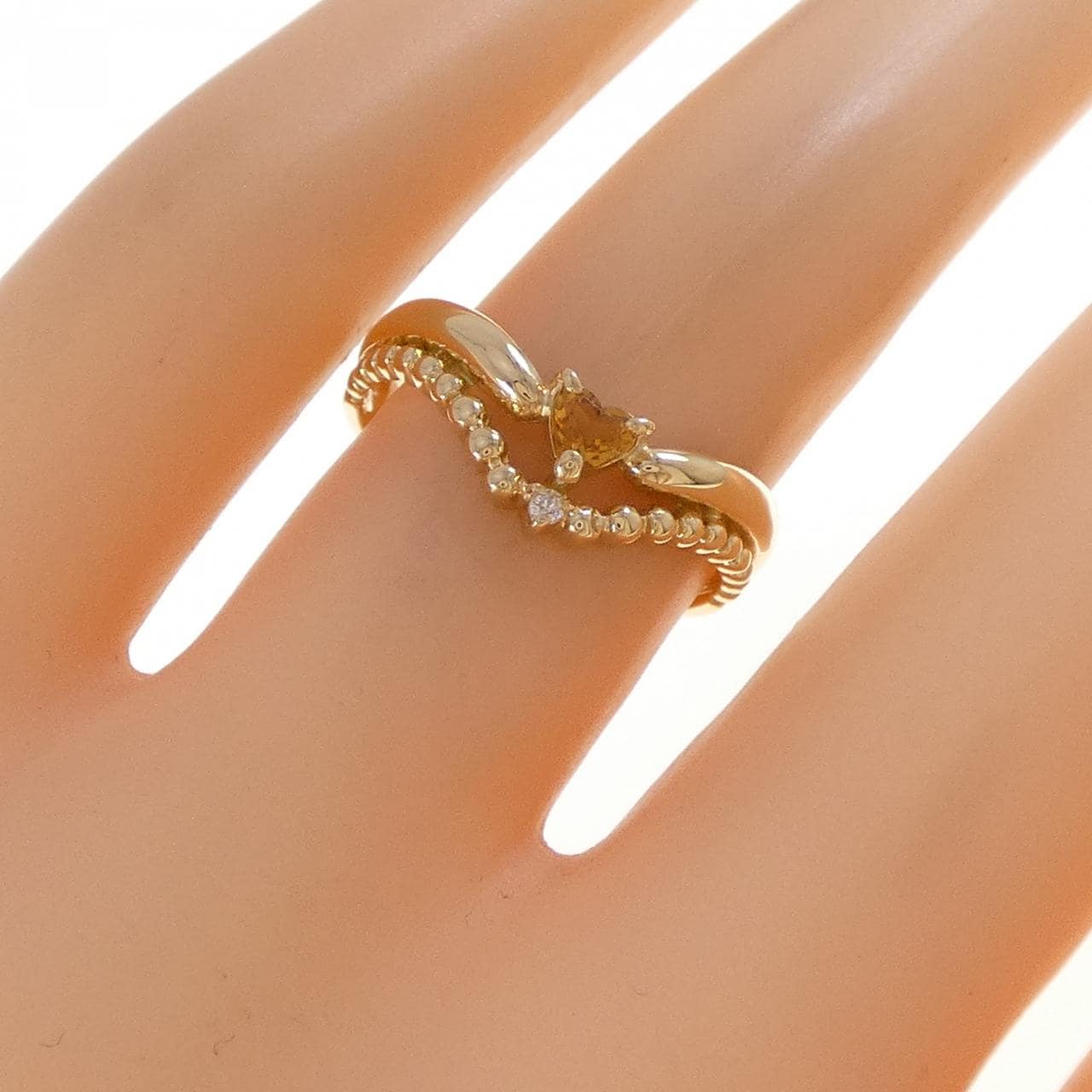 K18YG ハート シトリン リング