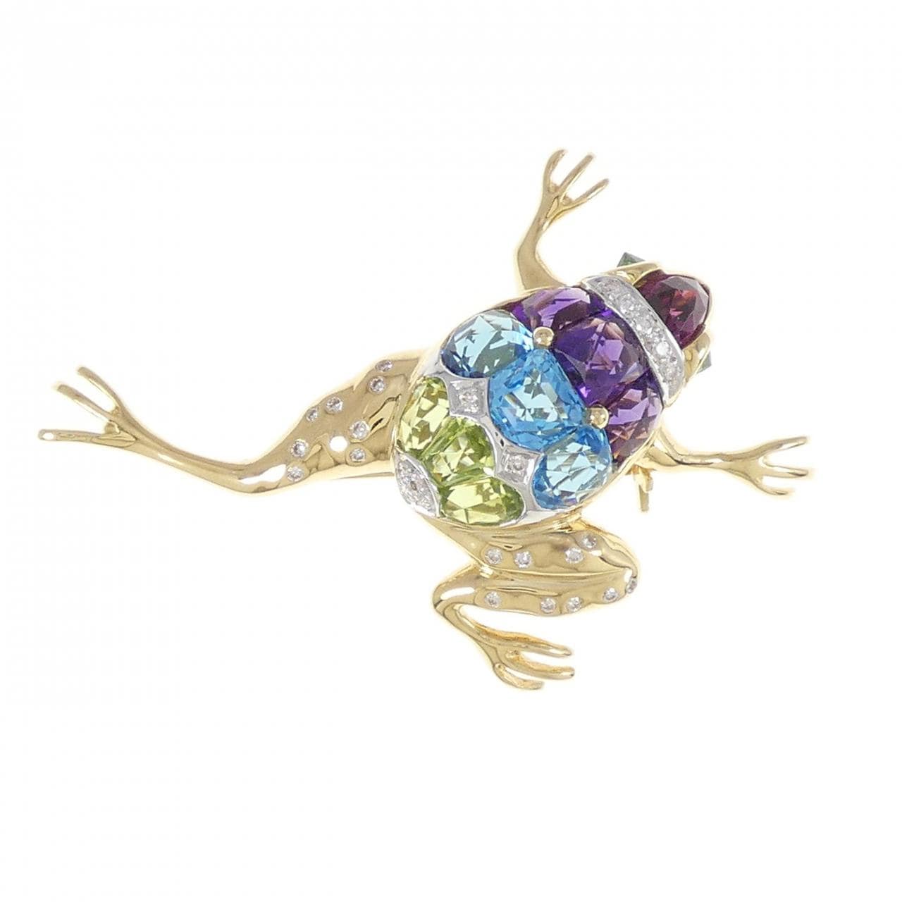 K18YG/K18WG Flock Color Stone Brooch