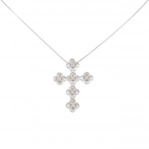 K18WG フラワー×クロス ダイヤモンド ネックレス 0.10CT