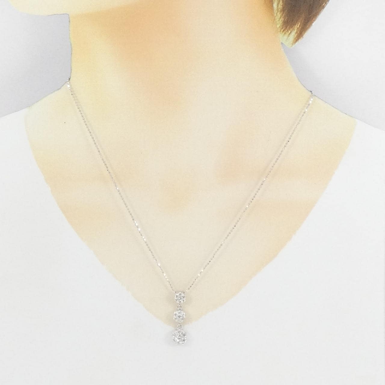 K18WG フラワー ダイヤモンド ネックレス 1.00CT