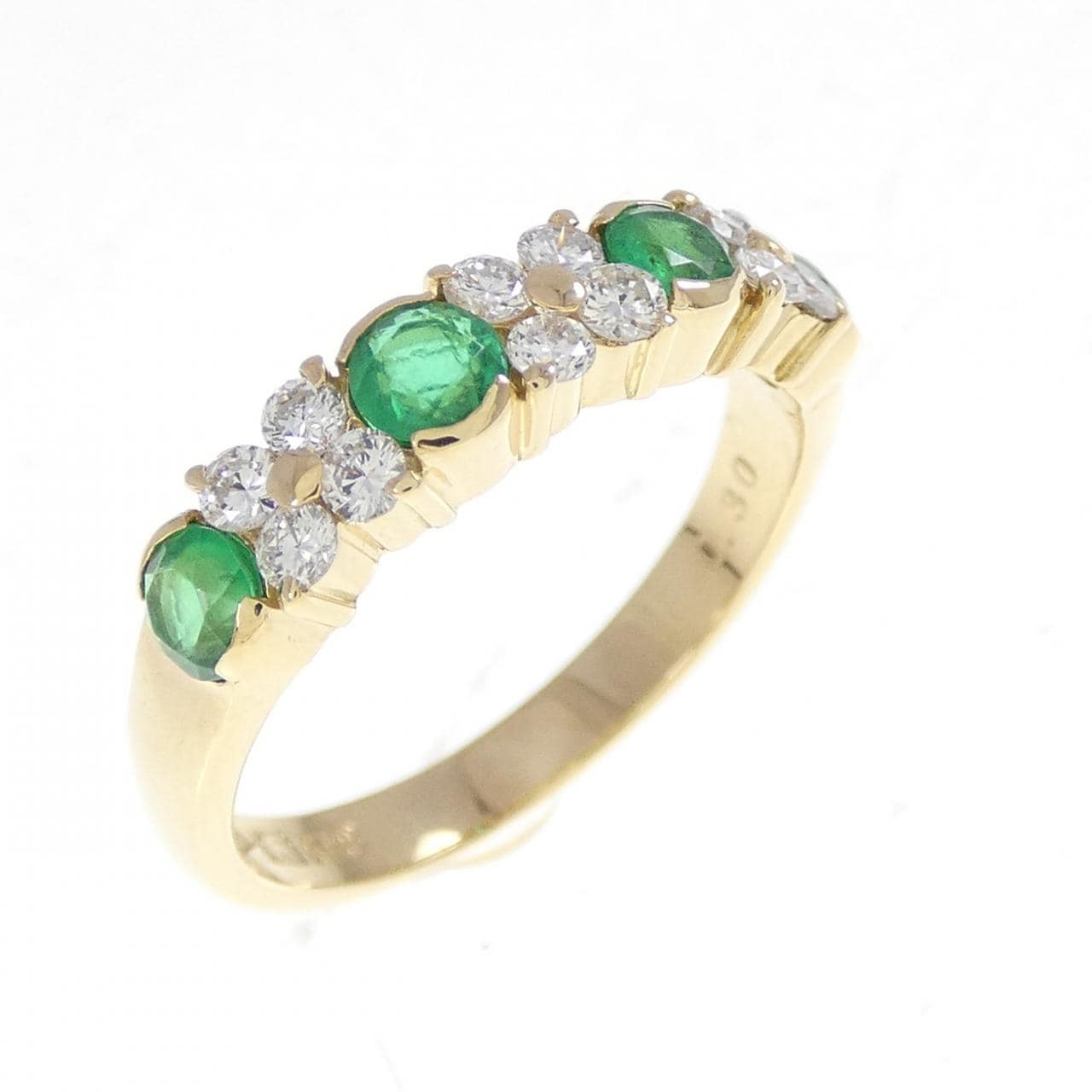 K18YG フラワー エメラルド リング