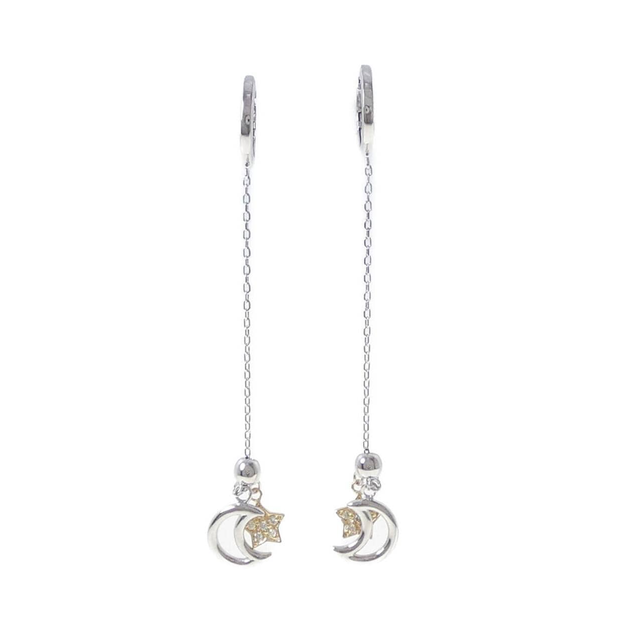 K18WG/K18YG ムーン×スター ダイヤモンド ピアス 0.10CT