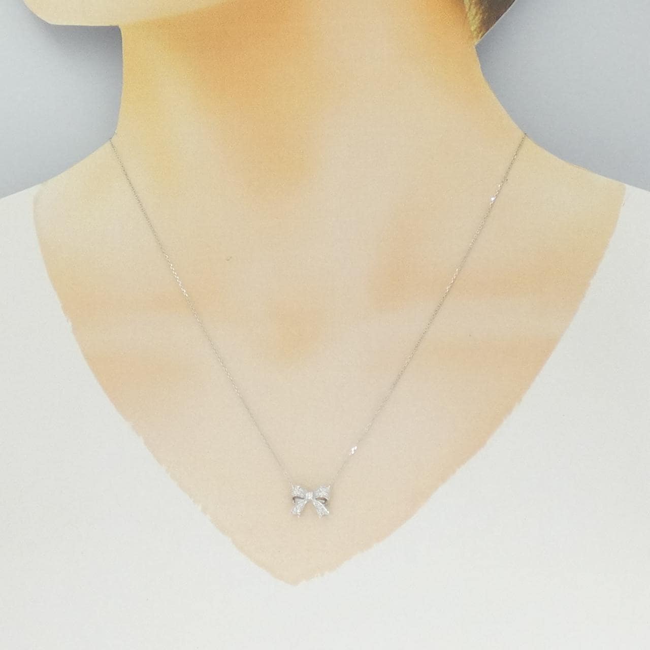 750WG リボン ダイヤモンド ネックレス 0.10CT
