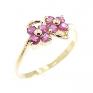 K18YG フラワー ルビー リング 0.2CT
