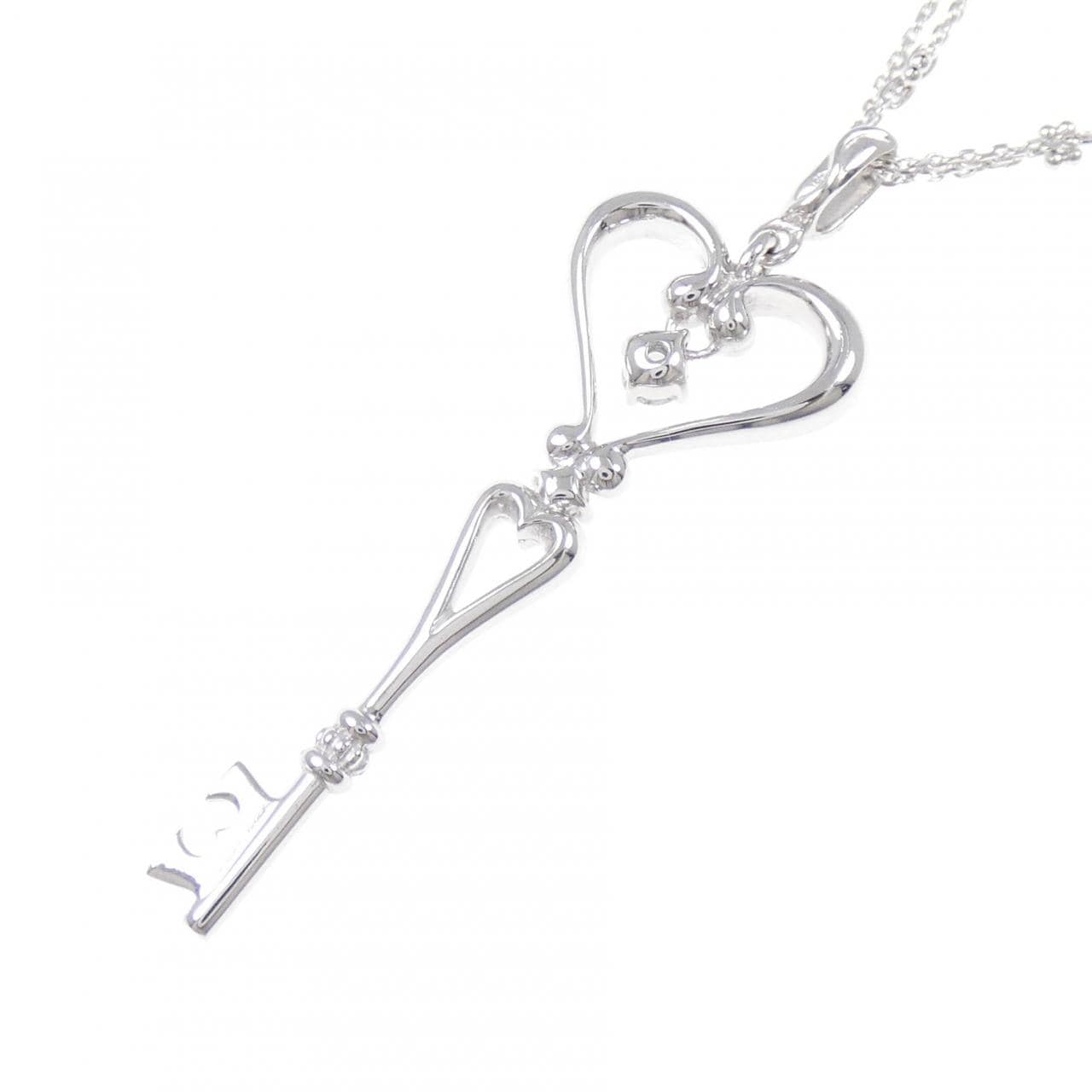 K18WG キー×ハート ダイヤモンド ネックレス 0.15CT