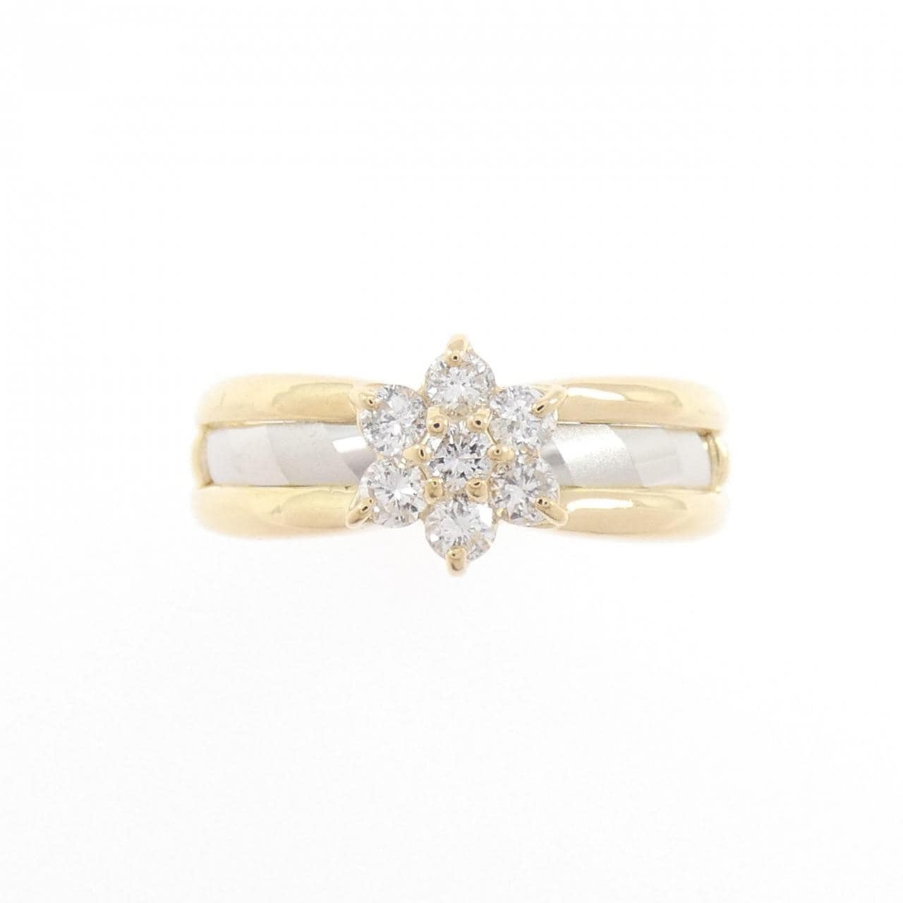 K18YG/PT900 フラワー ダイヤモンド リング 0.3CT