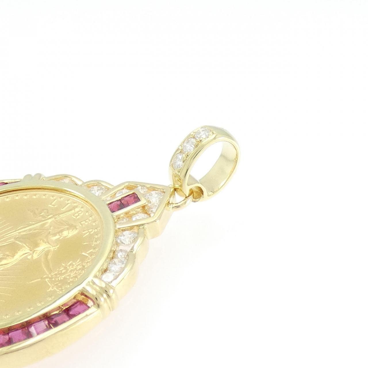 K18YG(枠) カラーストーン コイン ペンダント