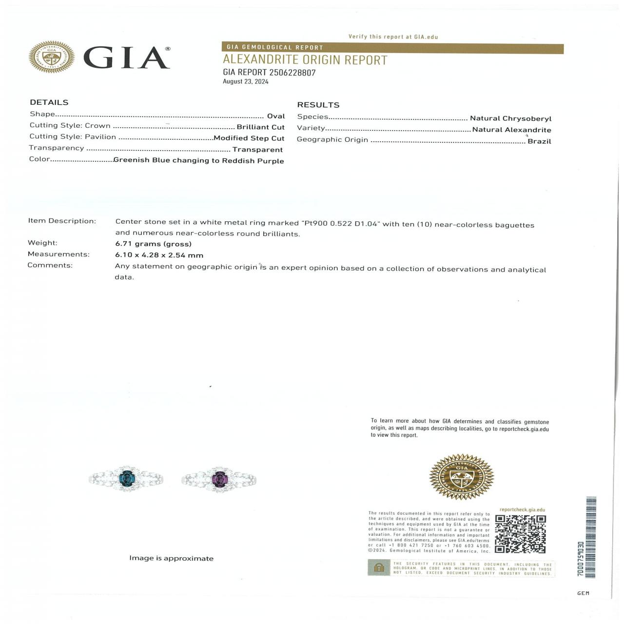 PT Alexandrite Ring 0.522CT Brazil