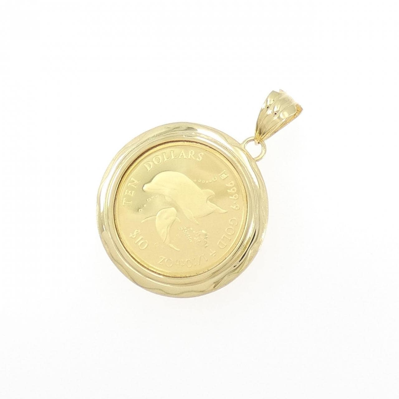 K18YG(枠) ダイヤモンド コイン ペンダント 0.08CT