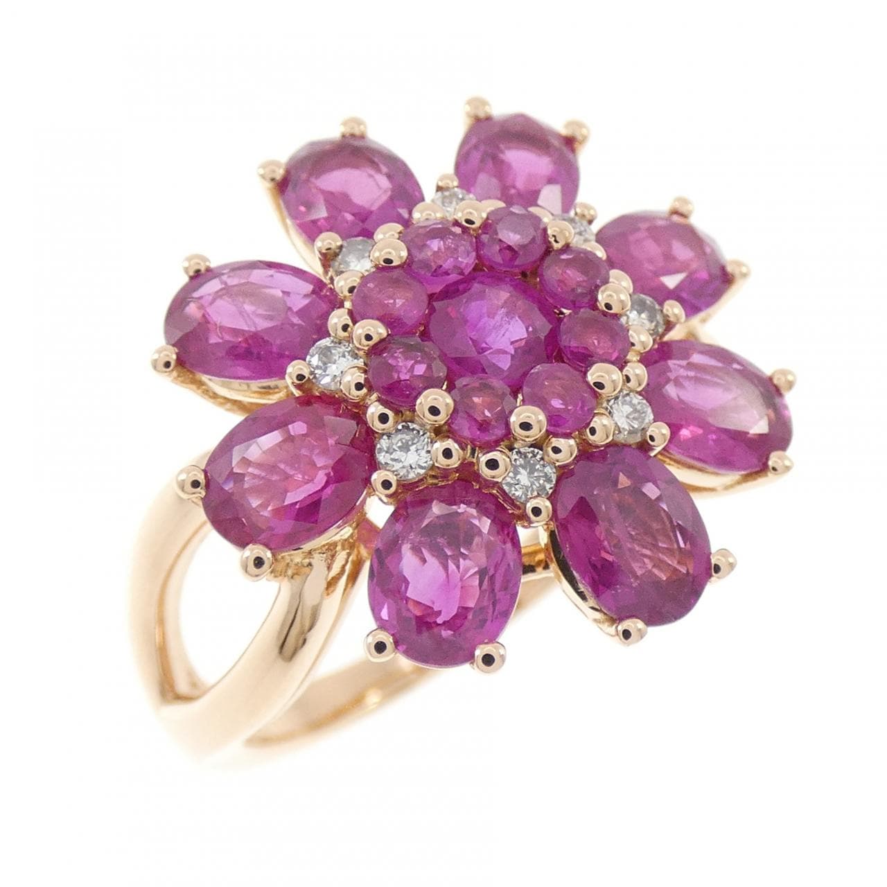 K18PG フラワー ルビー リング 2.74CT