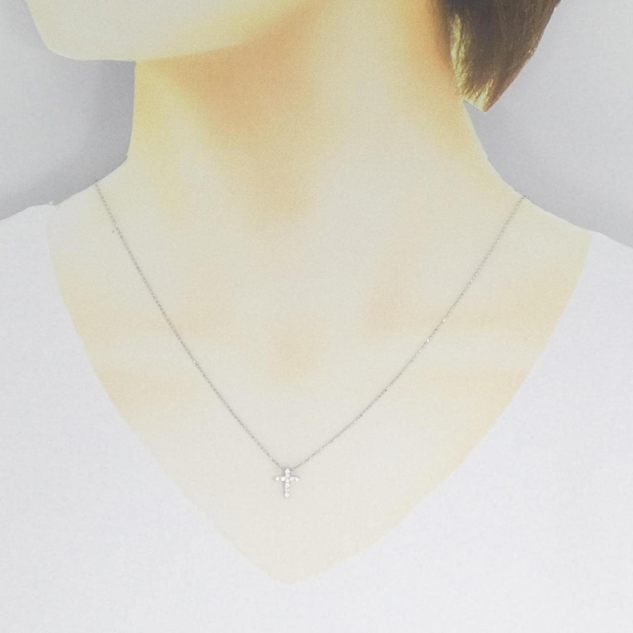 K18WG クロス ダイヤモンド ネックレス 0.10CT