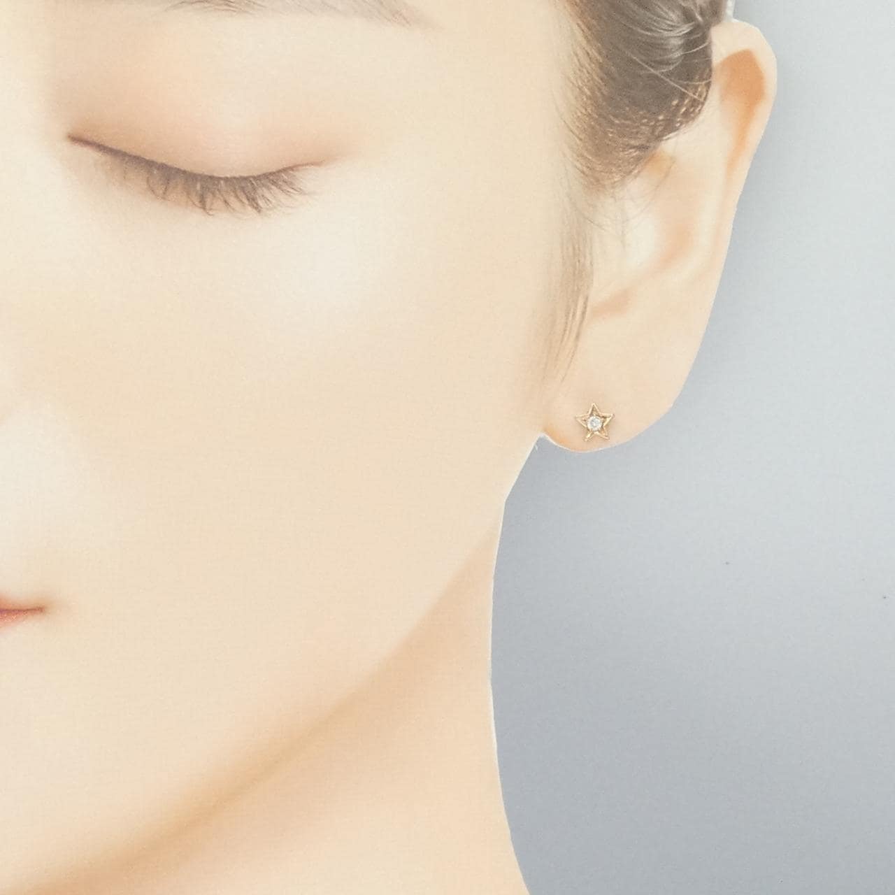 K18PG Moon x Star Diamond Earrings 0.10CT