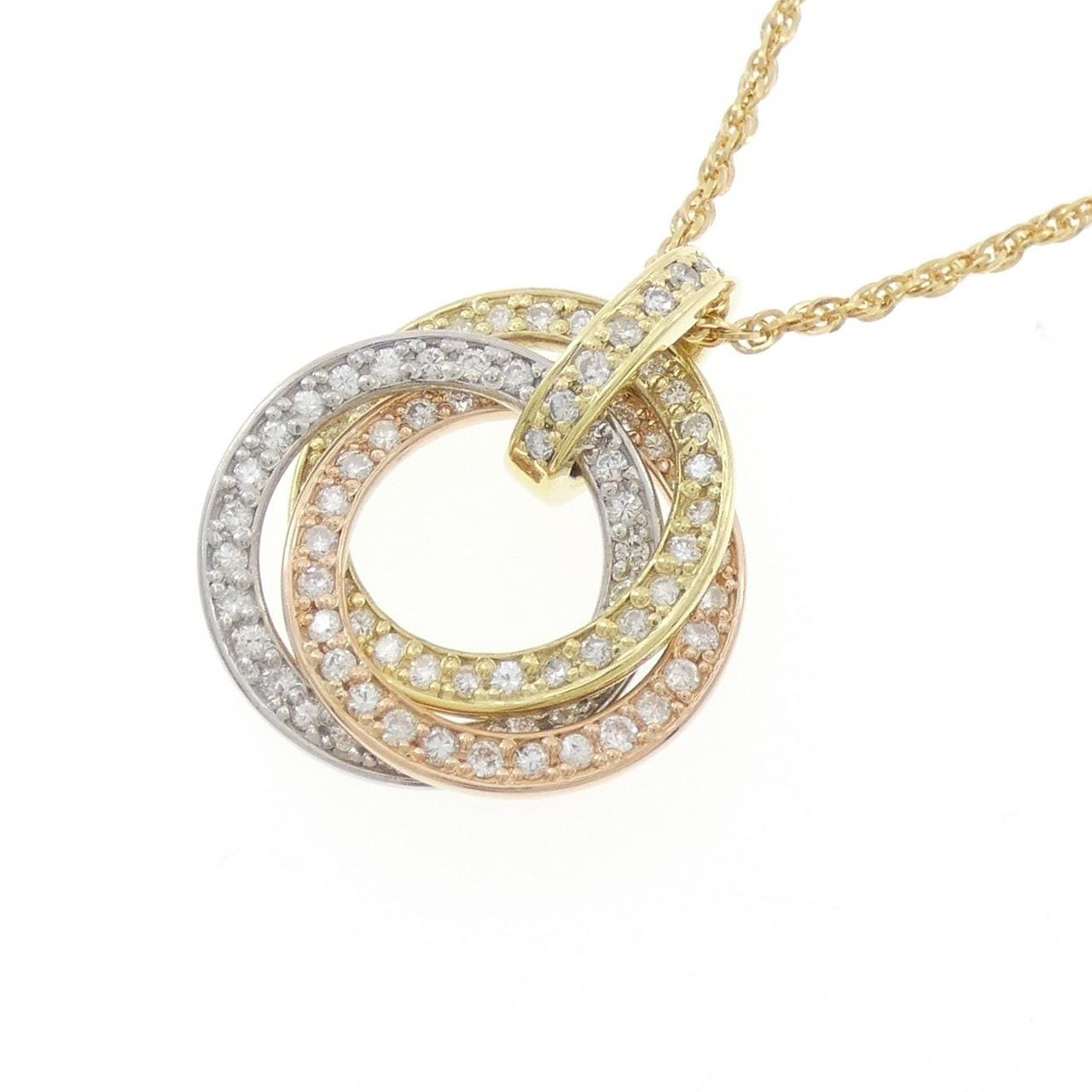 K18YG/PT900/K18PG ダイヤモンド ネックレス 1.05CT