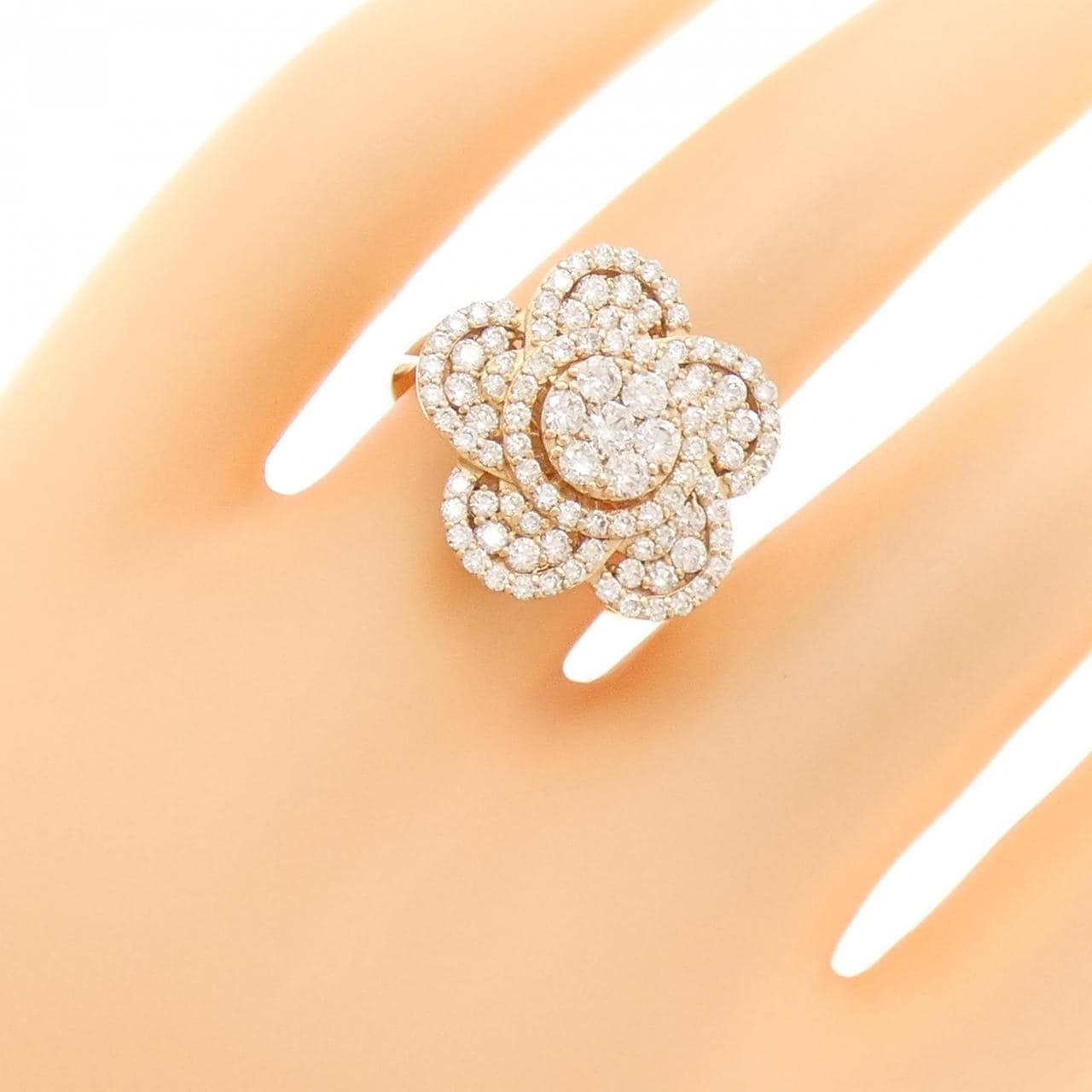 K18PG フラワー パヴェ ダイヤモンド リング 1.12CT