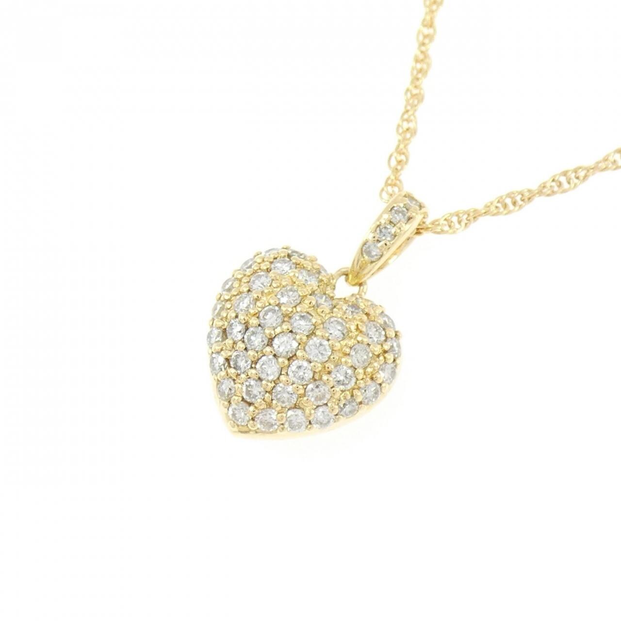 K18YG ハート パヴェ ダイヤモンド ネックレス 0.53CT