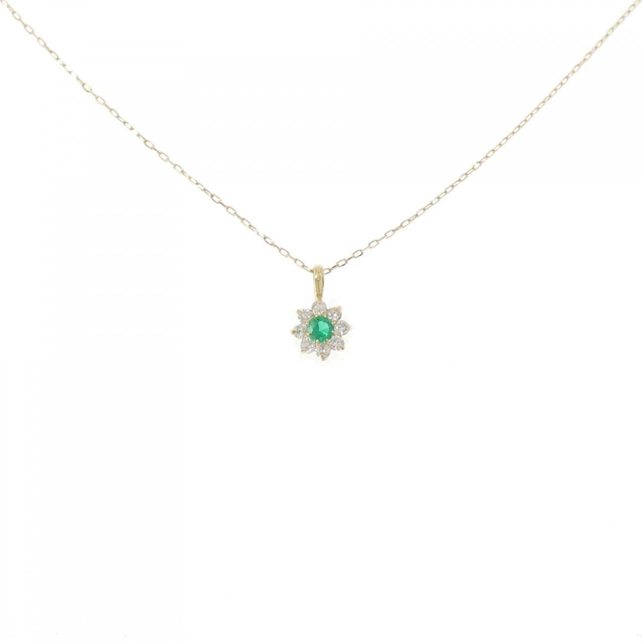 【新品】K18YG フラワー エメラルド ネックレス 0.07CT