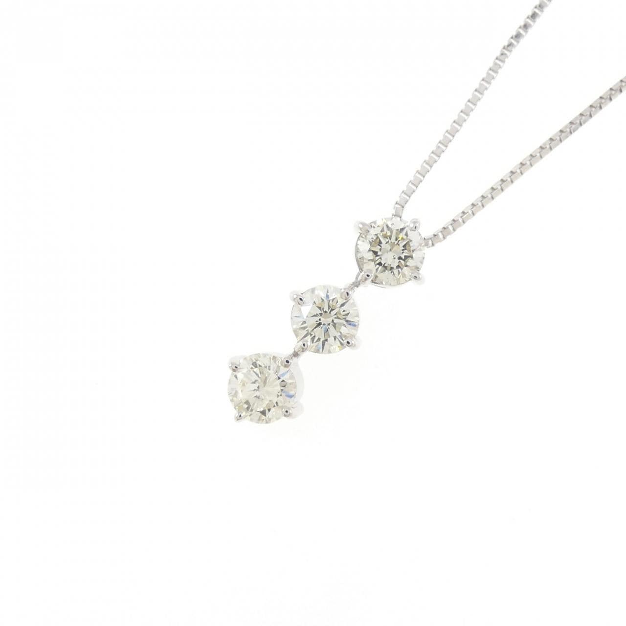 K18WG スリーストーン ダイヤモンド ネックレス 1.05CT