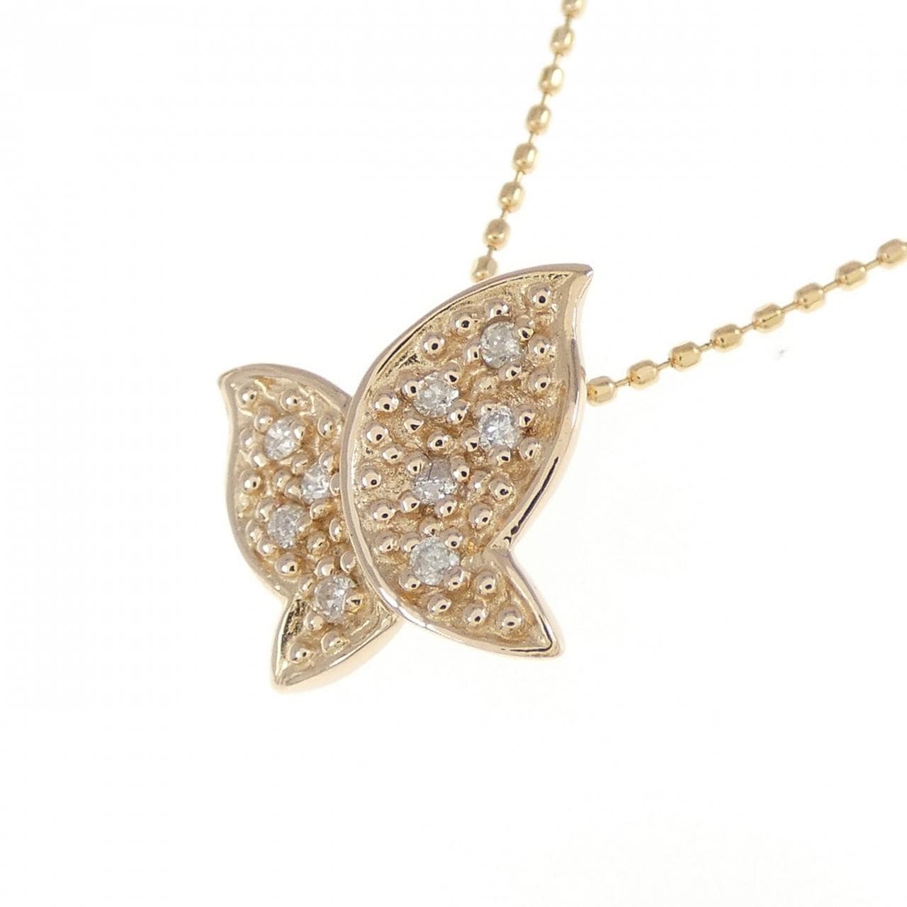 K18PG バタフライ ダイヤモンド ネックレス 0.06CT