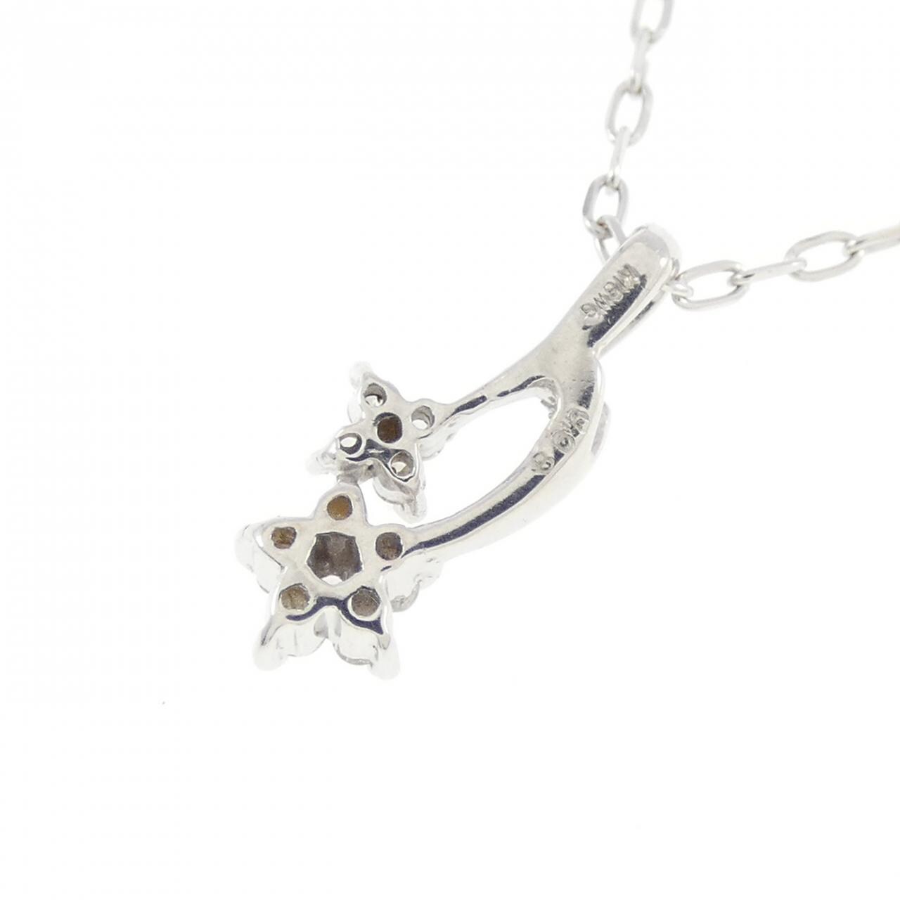 K18WG フラワー ダイヤモンド ネックレス 0.08CT
