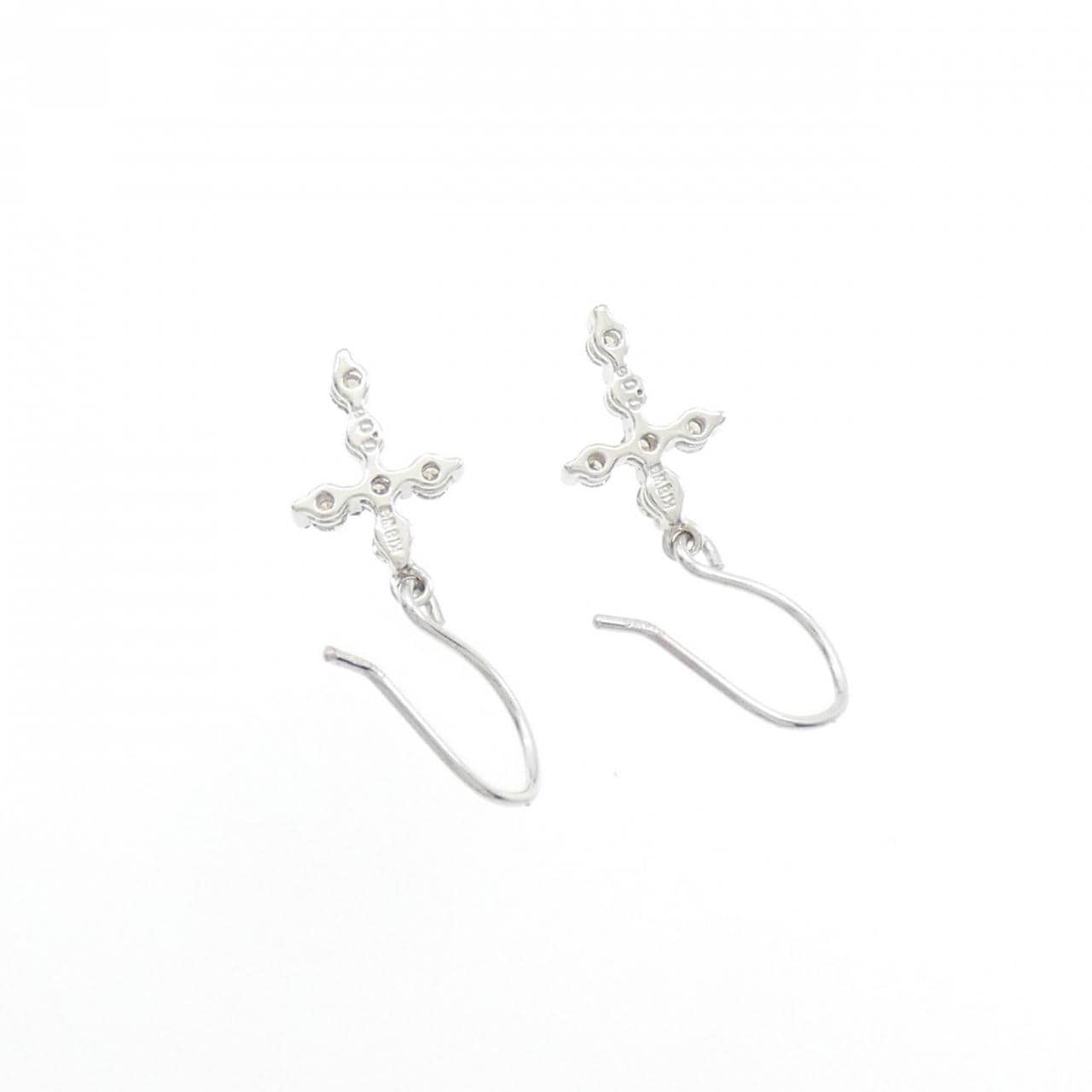 K18WG Cross Diamond Earrings 0.12CT