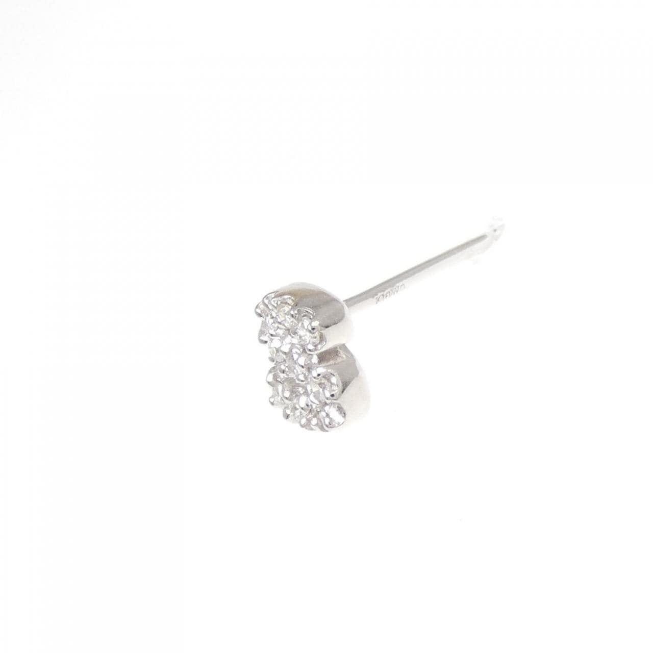K18WG イニシャルS ダイヤモンド ピアス 0.04CT 片耳