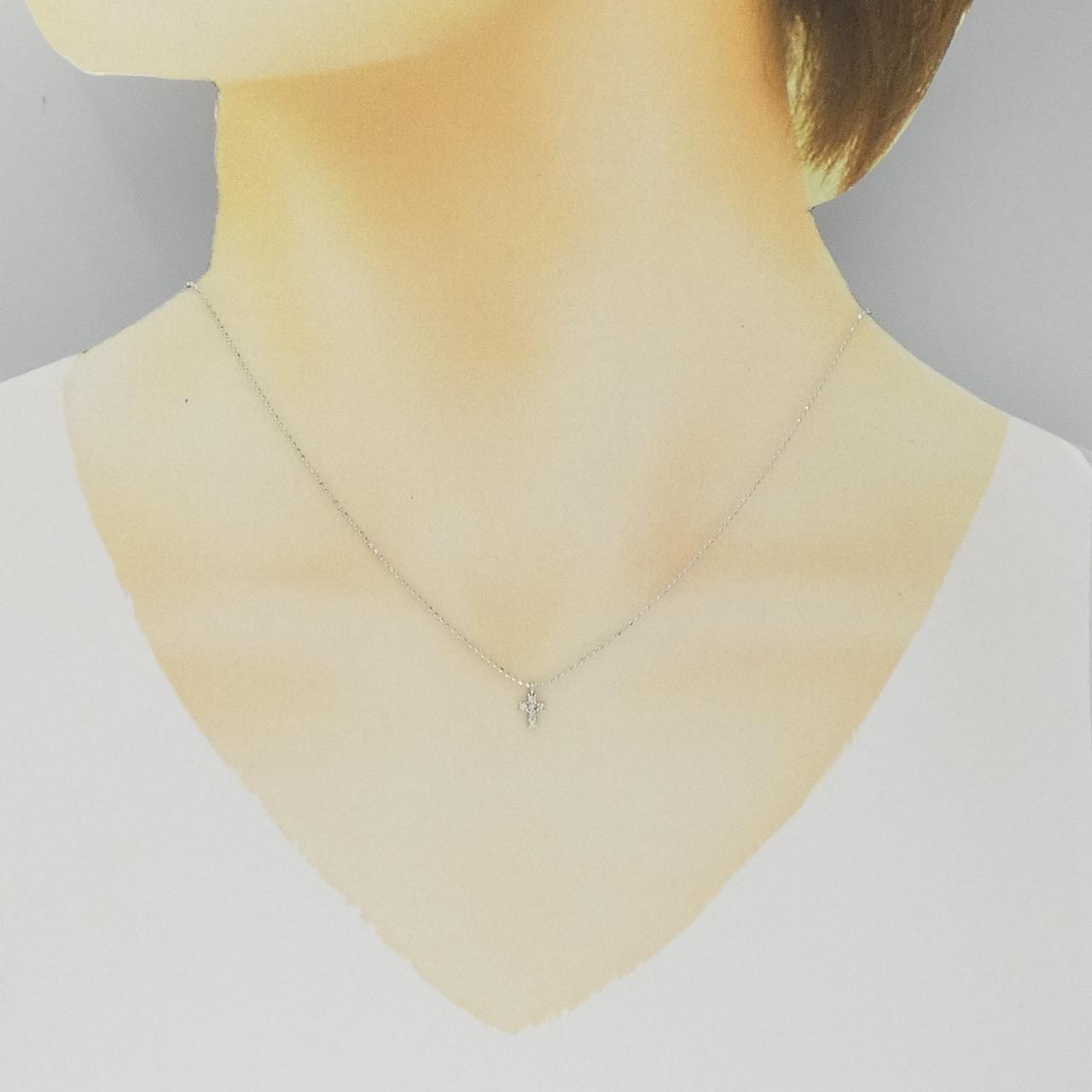 K18WG クロス ダイヤモンド ネックレス 0.06CT
