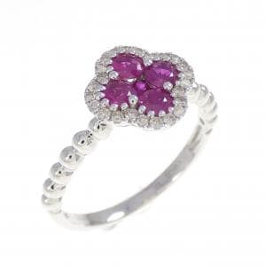 K18WG フラワー ルビー リング 0.55CT