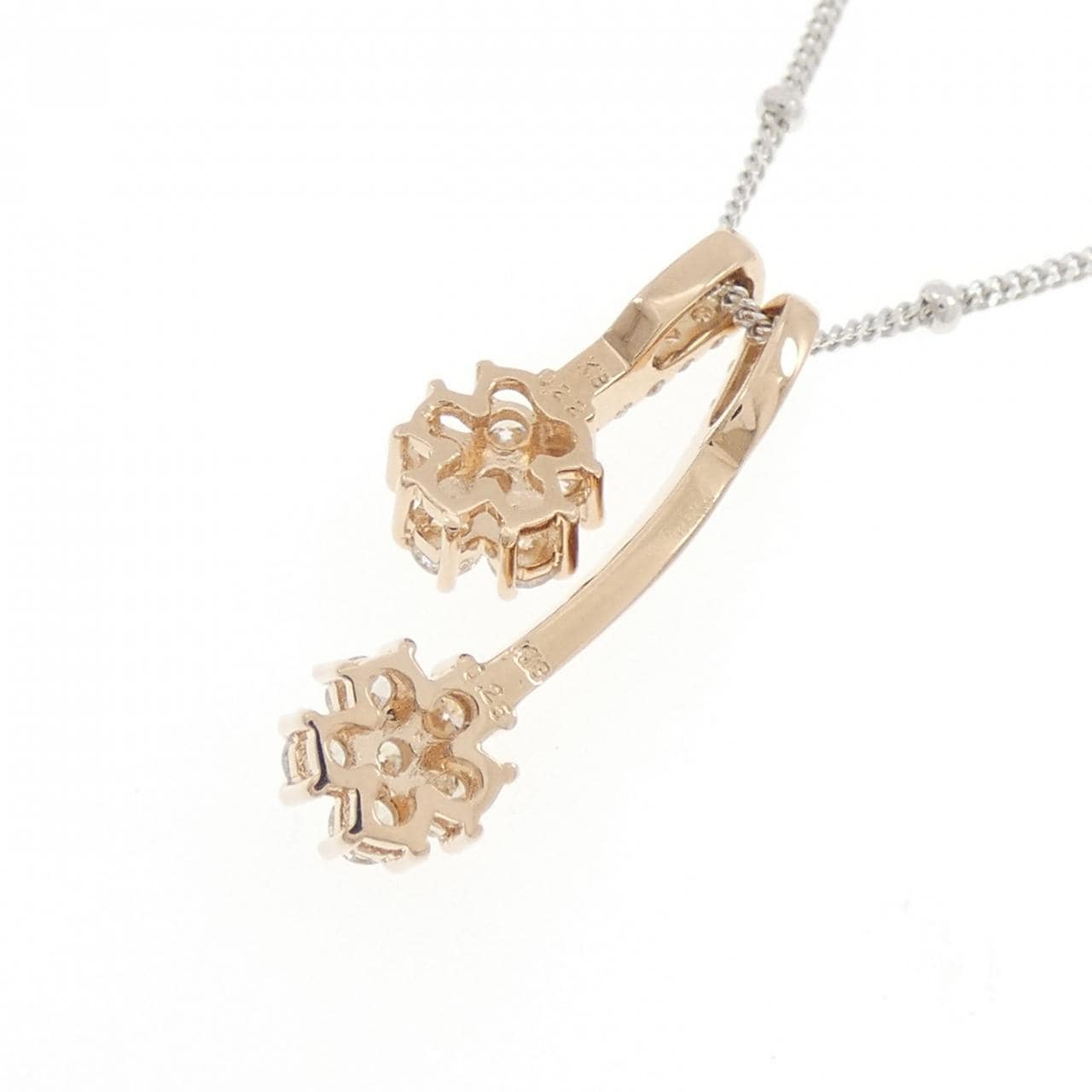 K18PG/750WG フラワー ダイヤモンド ネックレス 0.25CT