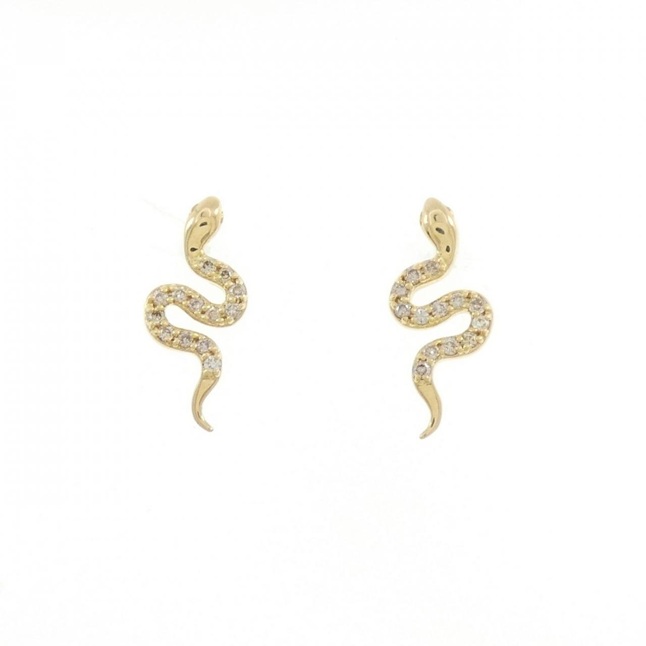 K18YG スネーク ダイヤモンド ピアス 0.13CT