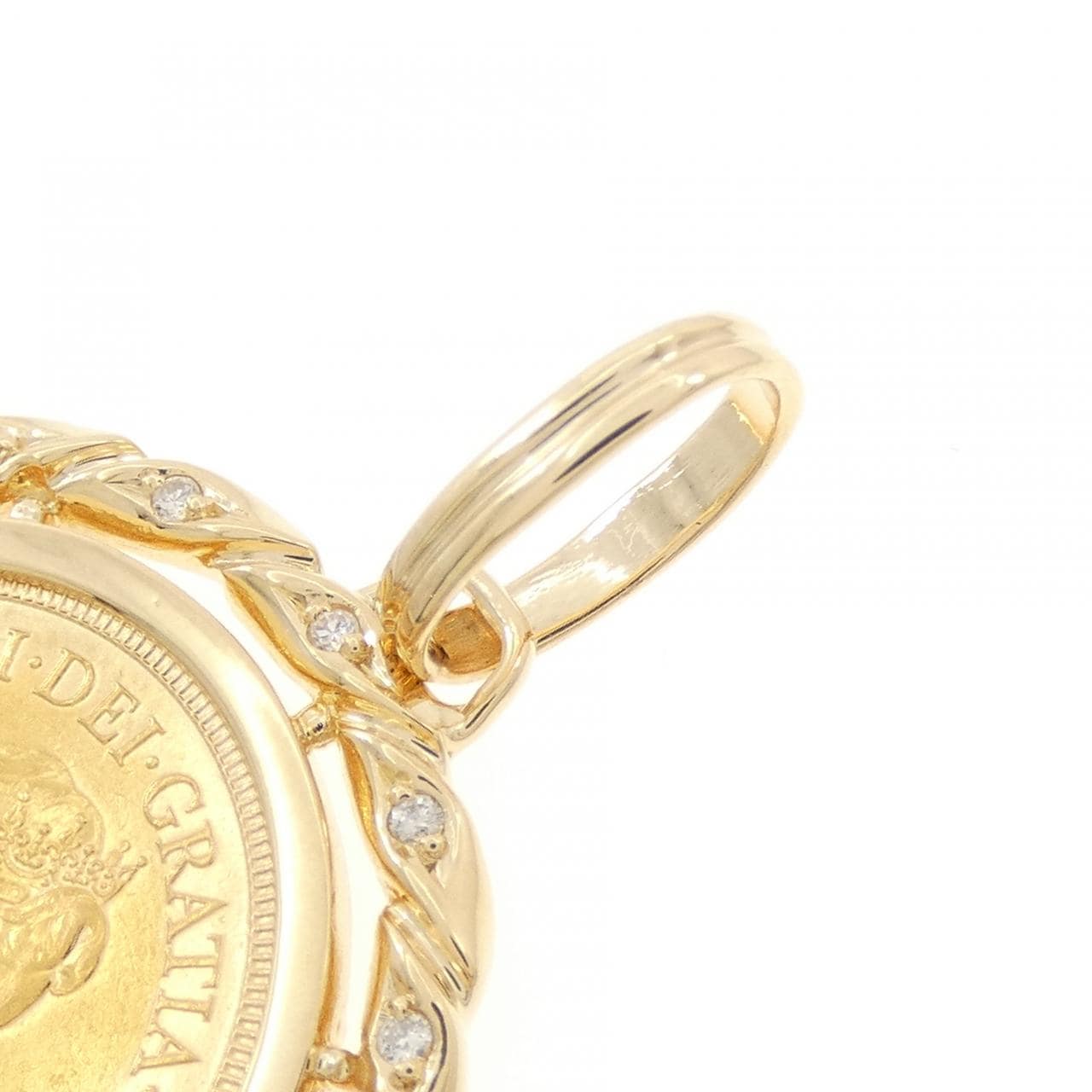 K18YG(枠) ダイヤモンド コイン ペンダント 0.15CT