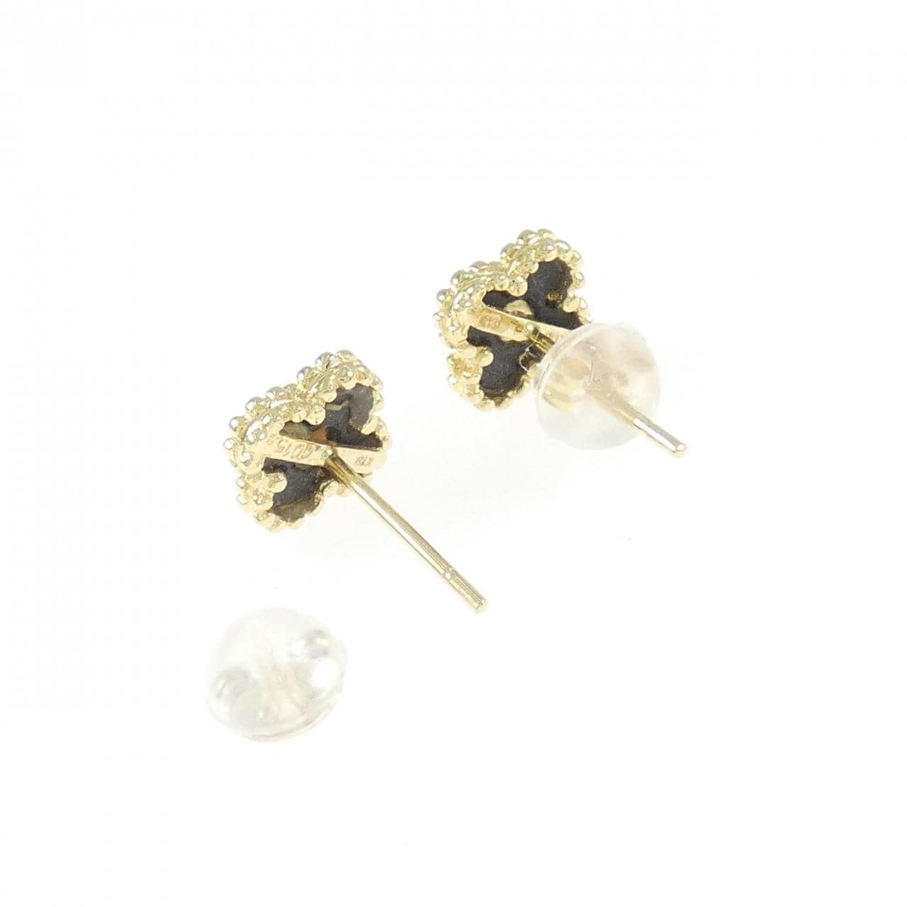 K18YG 花黑瑪瑙耳環