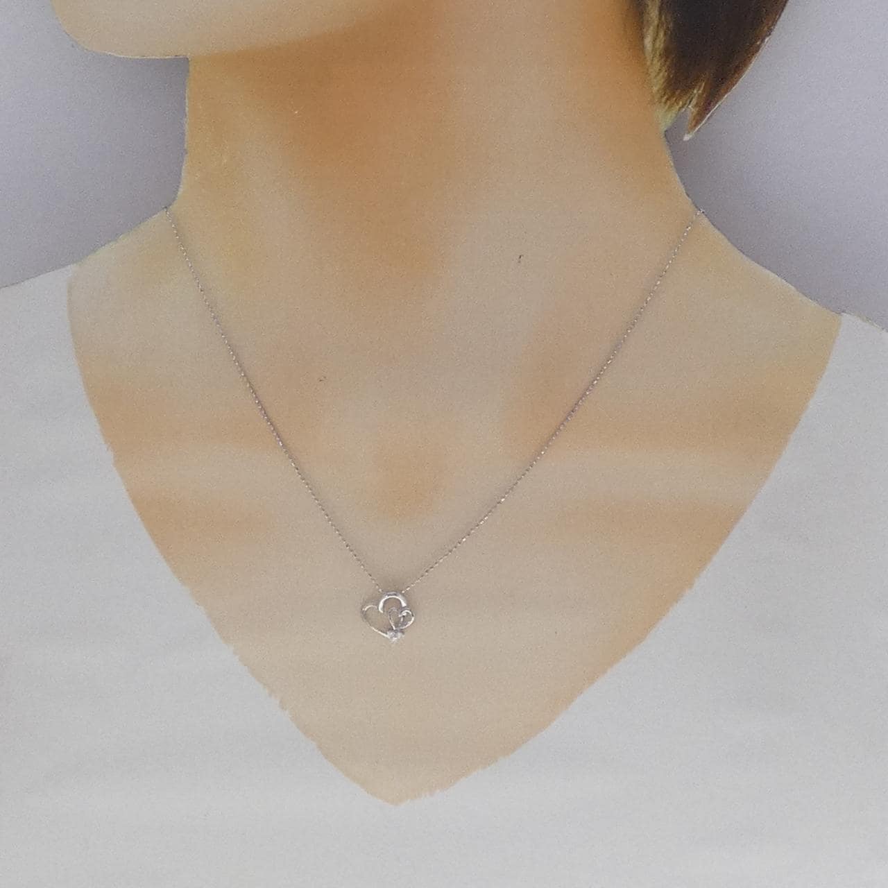 K10WG ハート ダイヤモンド ネックレス