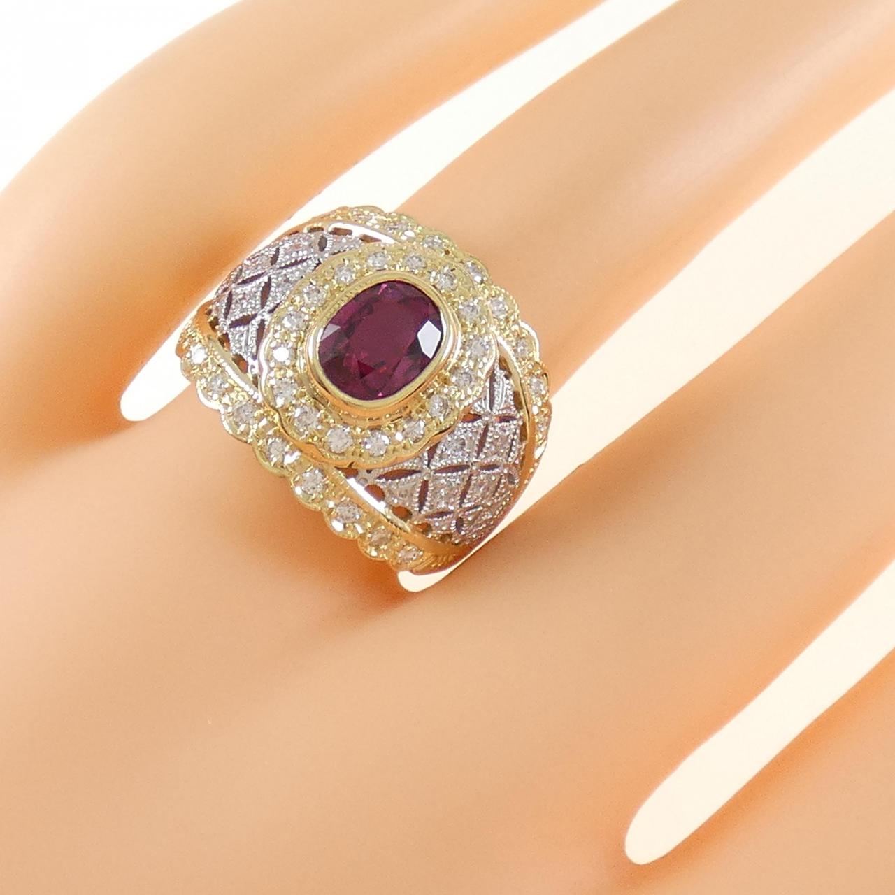 K18YG/PT900紅寶石戒指1.37CT