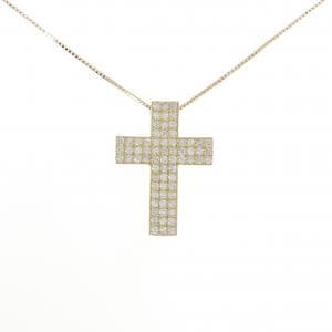 K18YG クロス ダイヤモンド パヴェ ダイヤモンド ネックレス 1.15CT