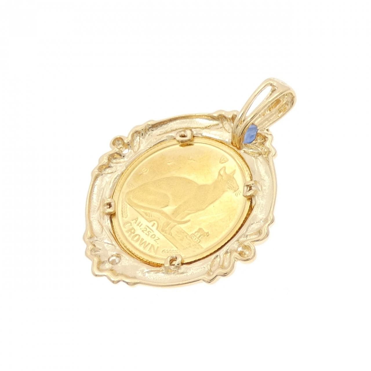 K18YG (frame) sapphire coin pendant