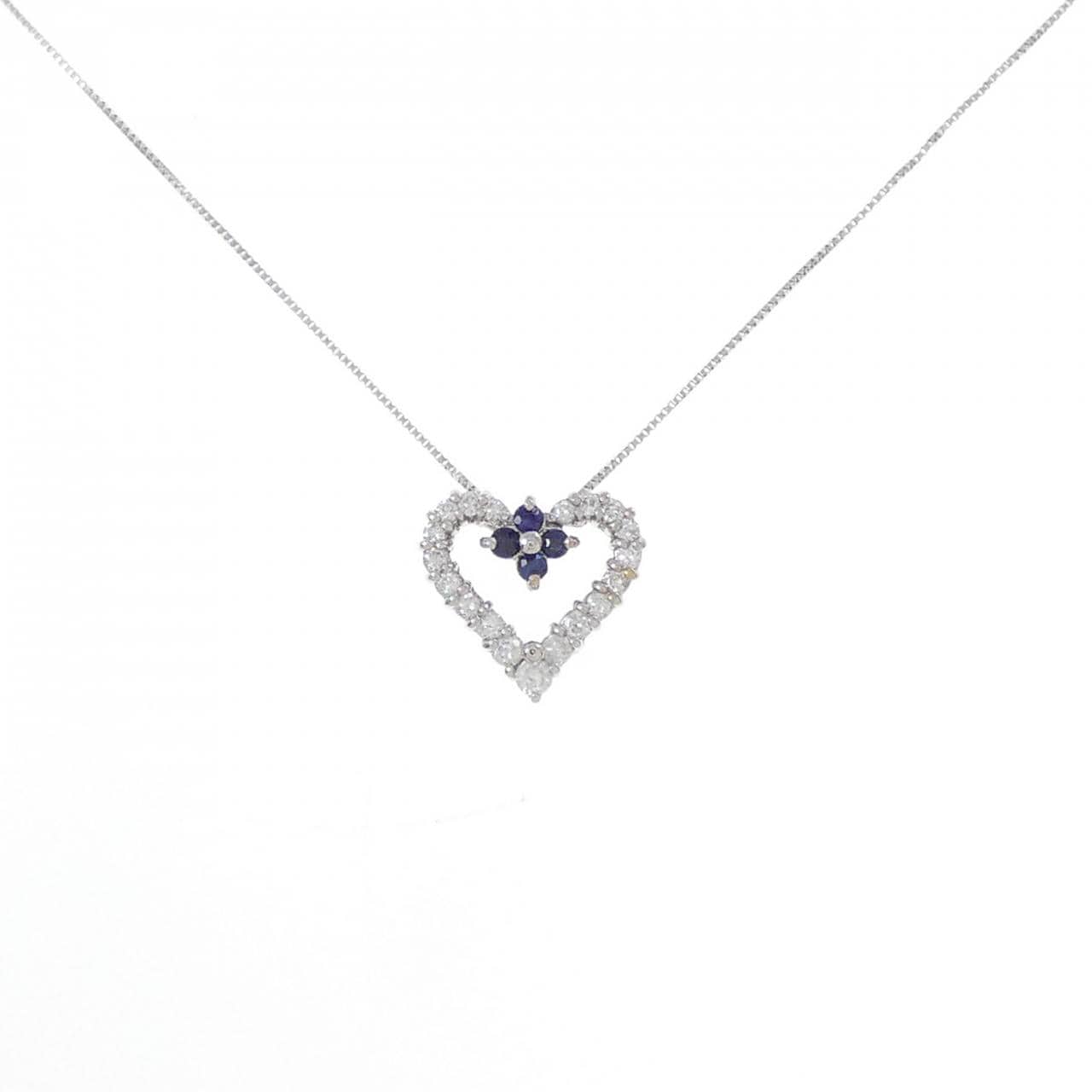 K18WG/K10WG ハート サファイヤ ネックレス