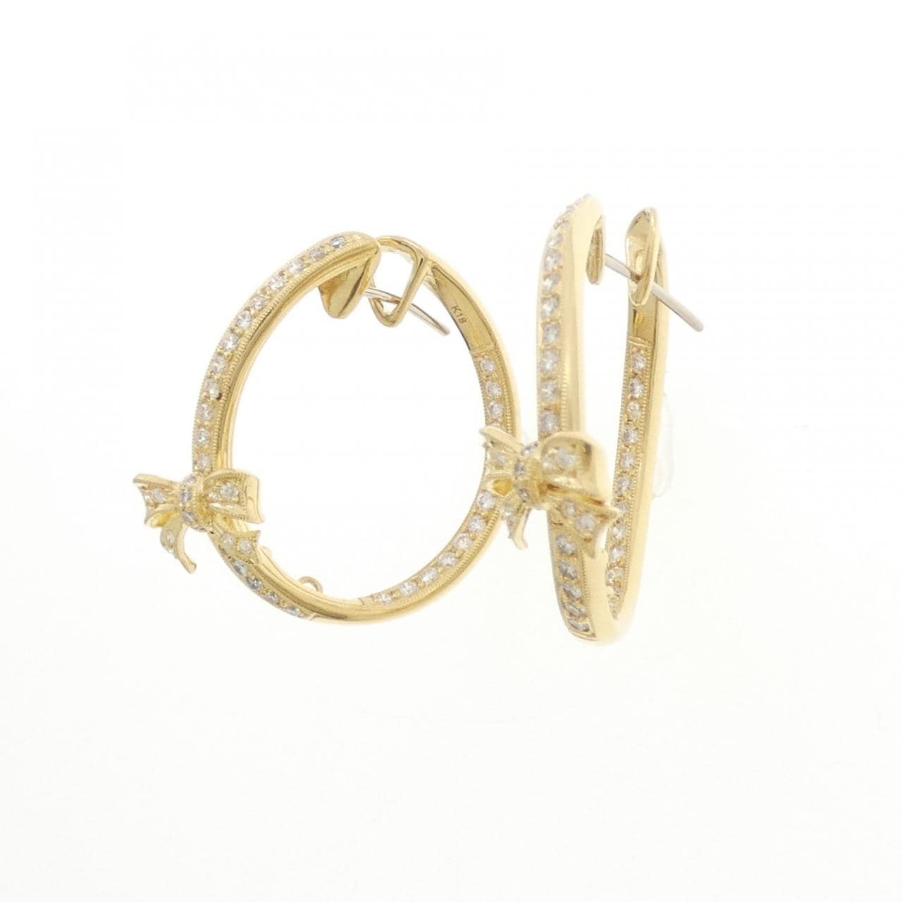 K18YG リボン ダイヤモンド ピアス 1.00CT