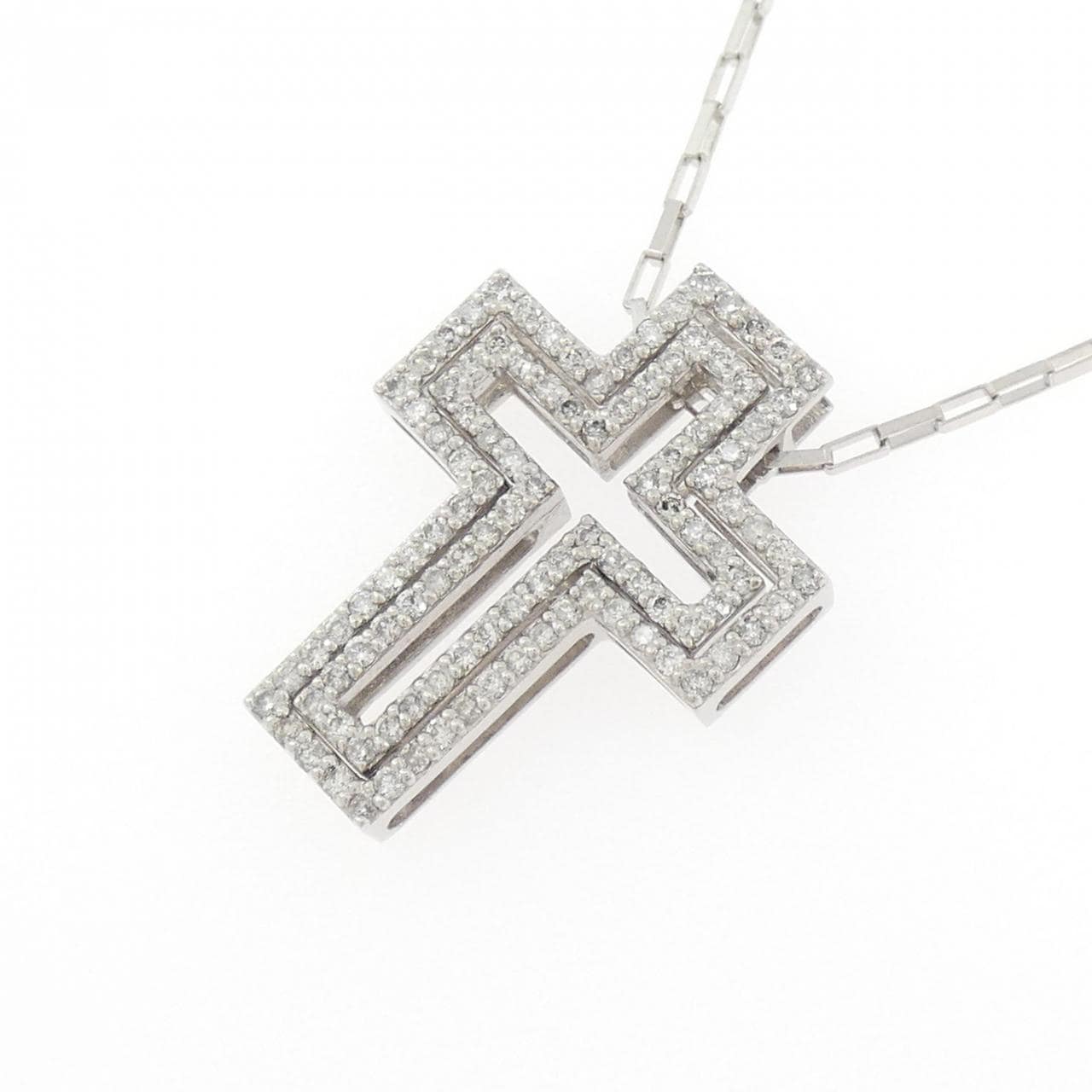 K18WG 2WAY クロス ダイヤモンド ネックレス 0.33CT