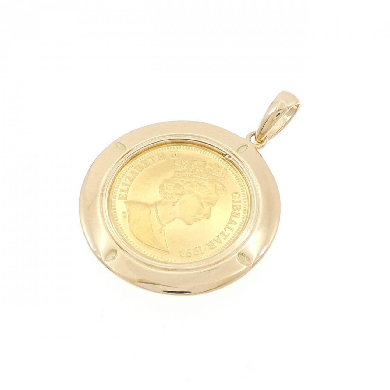 K18YG frame coin pendant